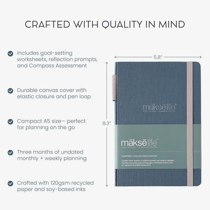 90-Day Quarterly Planner - Entrepreneur Goal Setting & Project Management, Undated 3-Month Productivity Planner for Small Business Owners, Navy