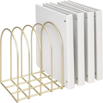 MyGift Large Desktop Document Holder, Brass Metal Wire File Folder Organizer Rack with 8-Slots and Arch Design