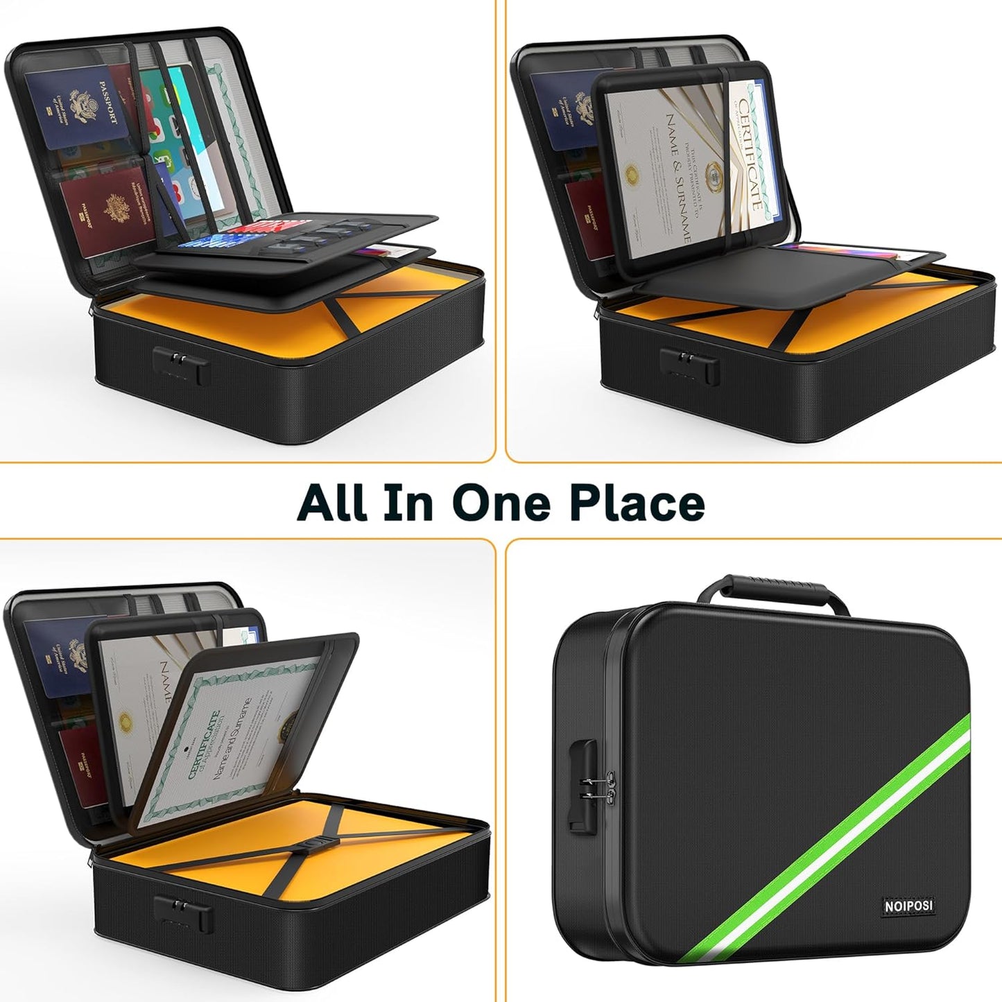 Noiposi Document Organizer with 5200℉ Heat Insulated,Waterproof and Fireproof Document Box with Lock, Home Travel Strong Fireproof Safe Storage Box for Letter Size Important Documents and File