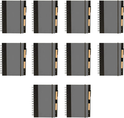 DISCOUNT PROMOS Eco Block Notebooks with Pens Set of 10, Bulk Pack - Perfect for School, Office, Business, Home - Smoke