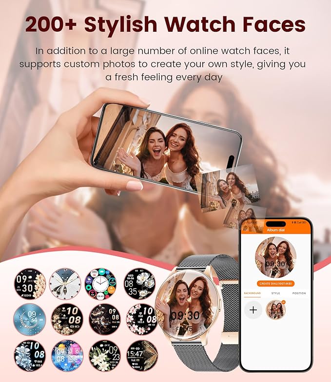 Smart Watches for Women with Make/Answer Calls, 7,99 mm Ultra-Thin Elegant Fitness Tracker with 1,43'' HD AMOLED Display, IP68 Waterproof, 110+ Sports Modes, Women's Health for iOS Android, Black Gold