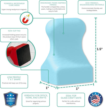 Glassboard Studio MiniPawn Magnet - Strong Neodymium Rare Earth Magnets for Fridge, Whiteboard, Locker & Magnetic Glassboards - Ideal for Crafting & Office Use - Strong Fridge Magnets (Ice Blue, 12)