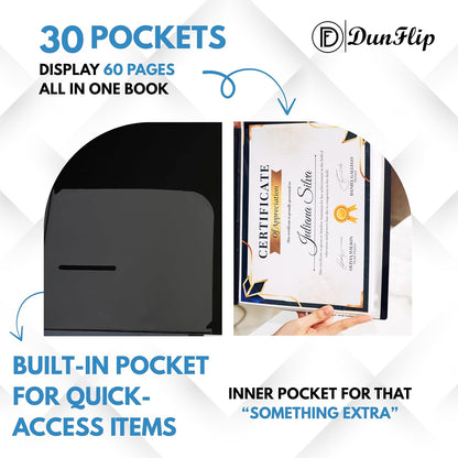 Presentation Binder with 30 Plastic Sleeves, 60 Pages 8.5x11 Display Book - Art Portfolio Organizer for Documents, Artworks, Certificates, Projects, Photos - Black