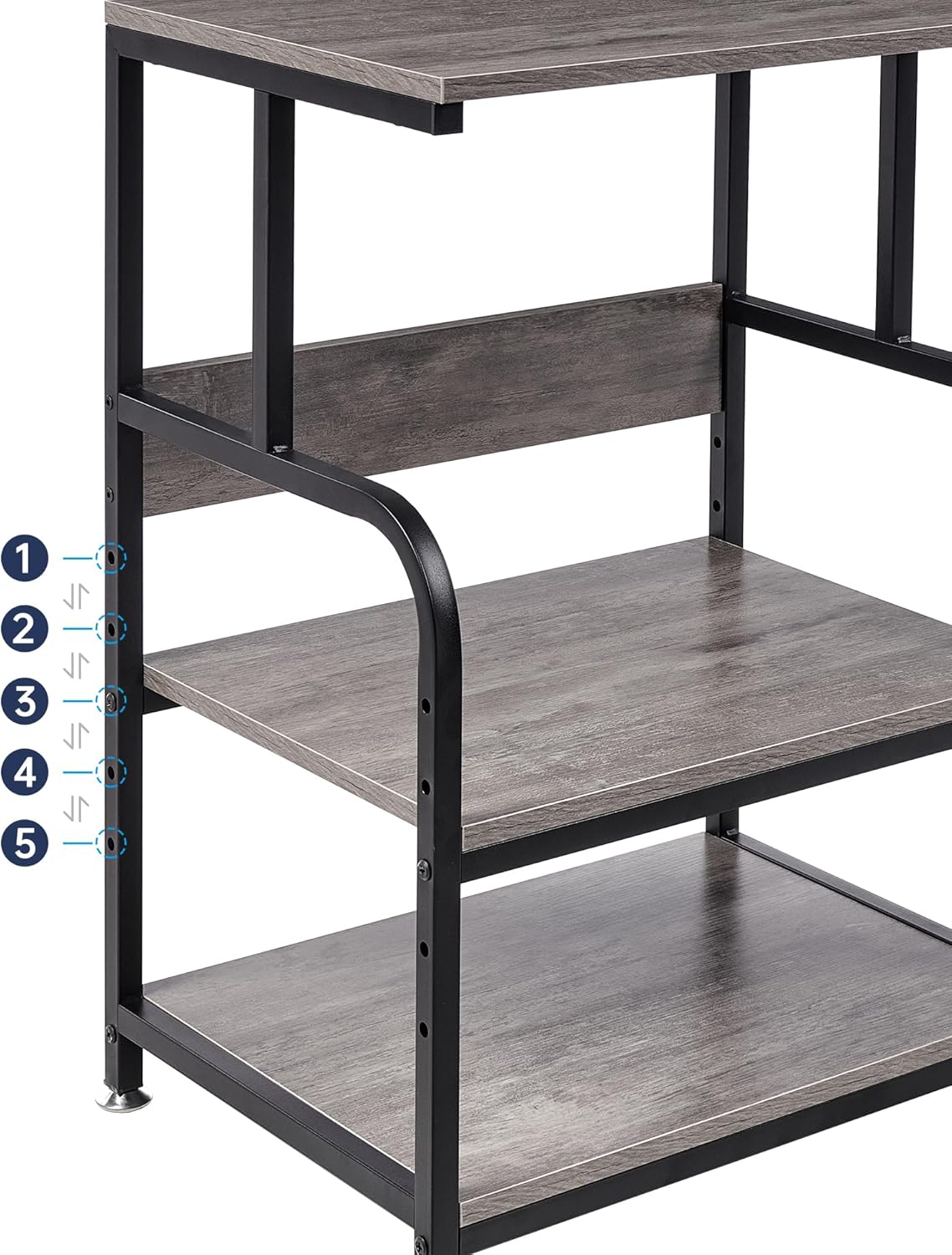 Printer Stand with Height Adjustable Storage Shelf, 3 Tier Mobile Printer Table with Wheels, Rolling Printer Cart for Home Office Organization, Gray