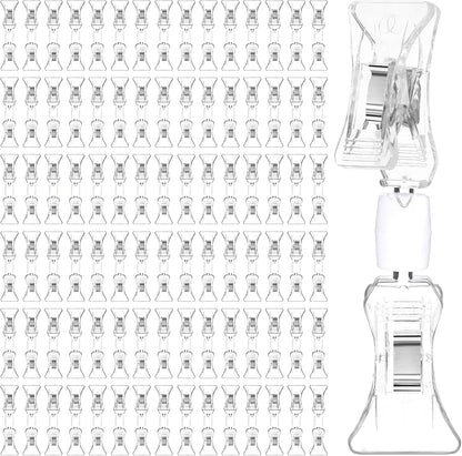 100 Pcs Double Sided Sign Clips - Rotatable Mini Clip Clear Plastic Sign Holder Stand for Label Clothing Business Cards Retail