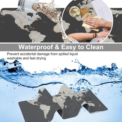 Desk Mat, Vintage World Map Extended Large Gaming Mouse Pad XXL, Non-Slip Rubber Base Stitched Edges Long Computer Keyboard Desk Pad Mouse Mat for Home Office Gaming 35.4"X15.7"