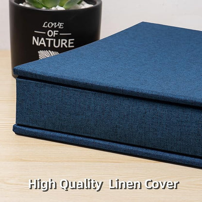 Super Large Photo Album Self Adhesive Scrapbook Album for 4×6 5×7 8×10 10×12 or Bigger Pictures DIY Magnetic Linen Cover Album 80Sheets/160Pages DIY Photo Album(Blue)
