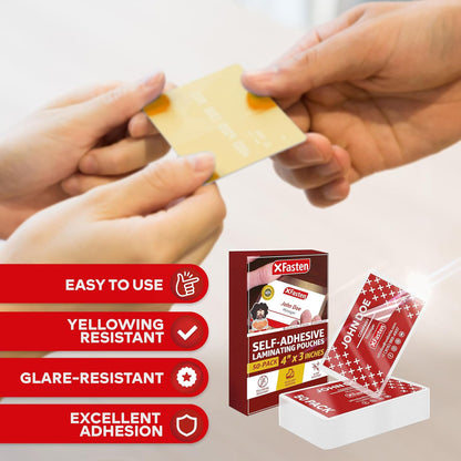 XFasten Self Sealing Laminating Pouches Business Card Size, 50-Pack, 10 Mil Non-Yellowing Business Card Laminating Pouches, Self-Adhesive Laminate Sheets, Durable, No Machine Needed, 4 in x 3 in