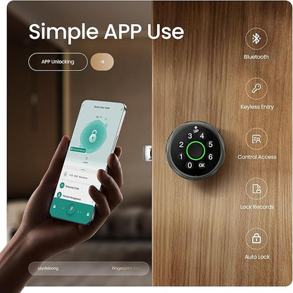 Leydebong 4-in-1 Smart Door Lock with Fingerprint and Keypad - Keyless Entry Electronic Lock with App Control - Easy Installation Smart Door Knob with Code in Gunmetal Gray