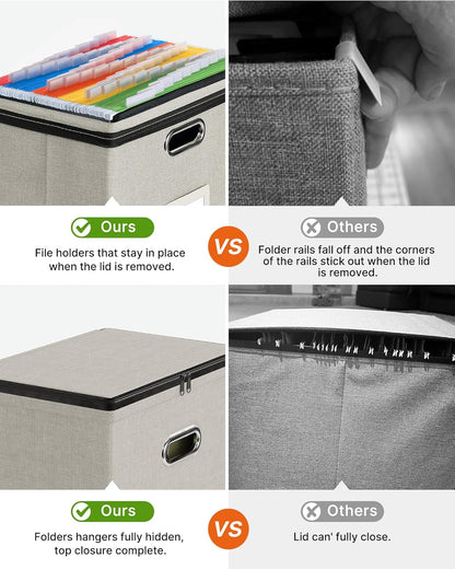 Oterri File Organizer Boxes with Lids, File Box with Mesh Pockets, Document Organizer Box for Letter Size Folders, Zippers Important Document Organizer (Beige, Small-2 Pack Without Folders)