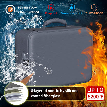 DocSafe 5200°F Document Organizer with Lock,Upgraded Heat Insulated Fireproof＆Waterproof Box 8 Layers File Organizer,Portable Home Travel Safe Storage for Important Documents, Files,Gray (Soft)