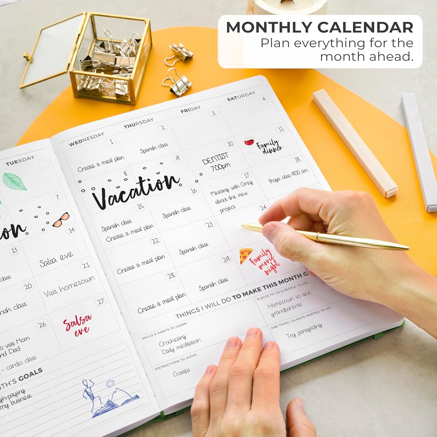 Clever Fox Planner PRO Light – Weekly & Monthly Life Planner to Increase Productivity, Time Management and Hit Your Goals, 8.5x11″ (Forest Green)