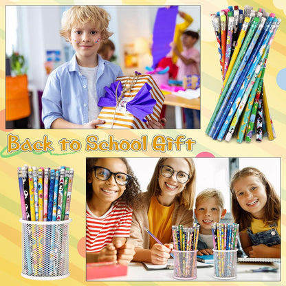 Sabary 100 Pcs Assorted Wood Pencil Bulk 50 Styles #2 HB Colorful Novelty Fun Dinosaur Animals Fruits Sports Pencils with Erasers Back to School Supplies for Kids Student Teacher Classroom Reward
