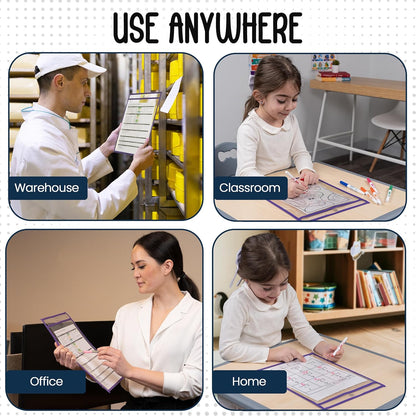 Essex Wares - 5 Pack, Purple, Job Ticket Holders, 10" Wide x 13.5" Tall - Clear Plastic Shop Ticket Holders - Easy to Use, Reusable & Easy Erase Plastic Invoice Holders, Water-Resistant & Durable