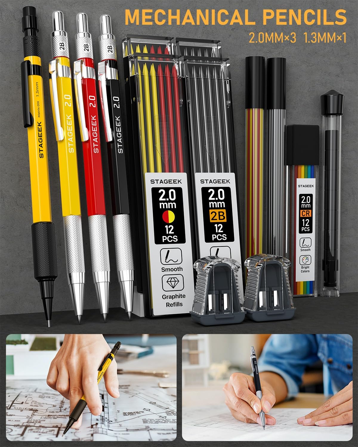 34 Pack Carpenter Pencil Set with Sharpener, Mechanical Carpenter Pencils with Deep Hole Long-Nib Marker Pens, Carbide Scribe Tool & Construction Pencils for Architect Woodworking with Case