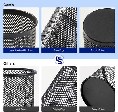 Comix Pen Holder Desk Organizer, Wire Mesh Pencil Cup with Foam Pad and Non-Slip Bottom Office Supplies Desk Accessories for Home Office School, 2 Packs