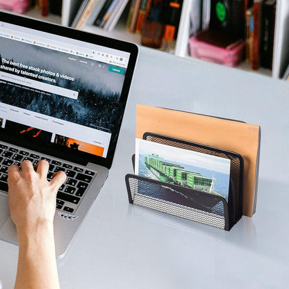 wishacc Desk Mail Organizer Small File Holders Letter Metal Mesh Document/Filing/Folders/Paper Organizer for Desktop