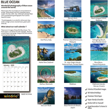 2025 Wall Calendar,Calendar 2025, January 2025 - December 2025, Wall Calendar Ocean Beaches, 12" x 24" Opened,Full Page Months Thick & Sturdy Paper for Calendar Organizing & Planning
