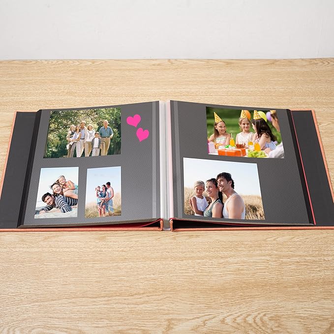 Large Photo Album Self Adhesive for 4x6 8x10 Magnetic Scrapbook Album DIY 60 Black Sticky Pages Linen Cover Photo Album(Orange)