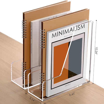 2-Pack Acrylic Magazine File Holder Desk Organizer Magazine Rack, Clear, Vertical File Sorter Holders, 9.45"D x 3.54"W x 10.24"H