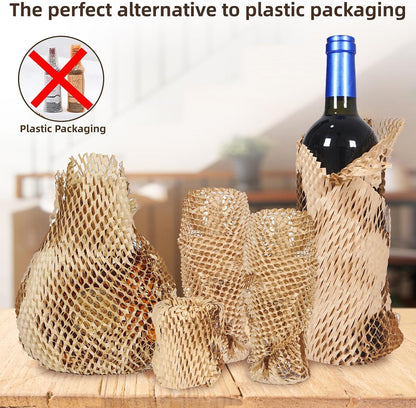 Honeycomb Packing Paper Wrap 12"x100' Sustainable Alternative to Bubble Wrap for Moving Shipping/Gift, Biodegradable & Fully Recyclable Bubble Paper Wrapping with 20 Fragile Sticker……