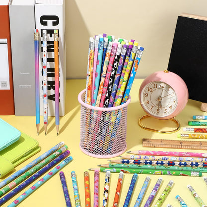 Sabary 100 Pcs Assorted Wood Pencil Bulk 50 Styles #2 HB Colorful Novelty Fun Dinosaur Animals Fruits Sports Pencils with Erasers Back to School Supplies for Kids Student Teacher Classroom Reward