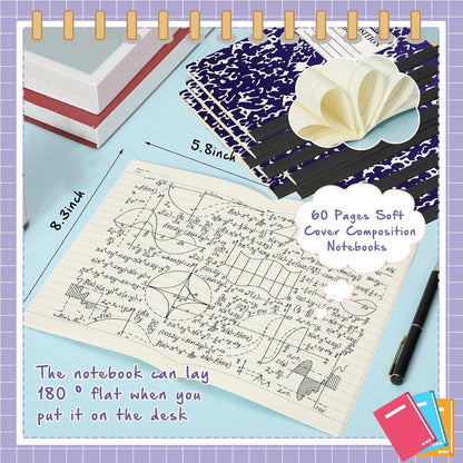 Fainne 100 Pack A5 Composition Notebooks Bulk College Ruled Composition Notebooks Marble Covers Notebook for Student Classroom Office Supplies 30 Sheet/60 Page(Purple)