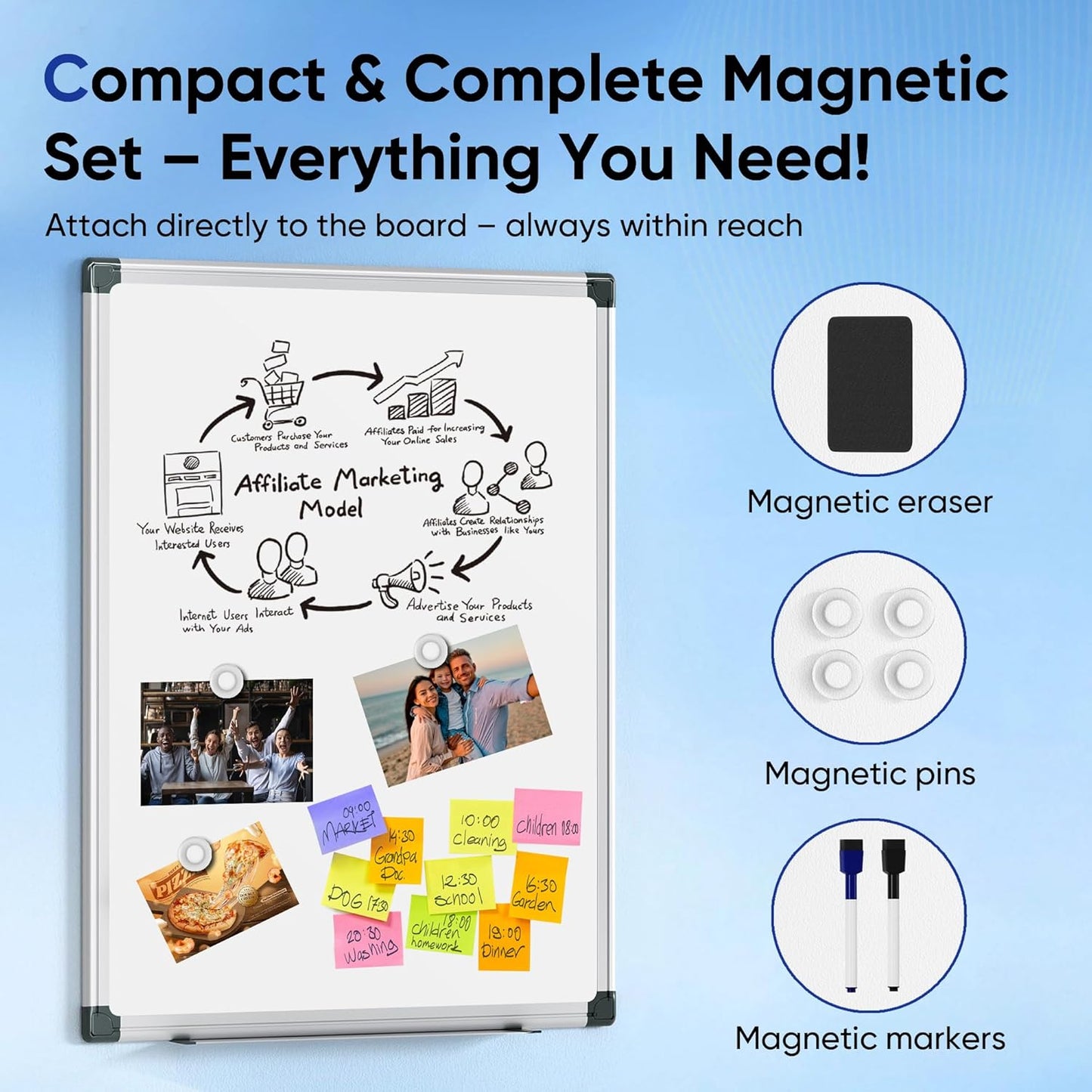 Magnetic White Board, 24 × 18 inches, Dry Erase Board for Wall, Silver Aluminium Frame, Hanging Whiteboard for Kids, Students, Office, Kitchen- Includes Markers, Magnets & Eraser