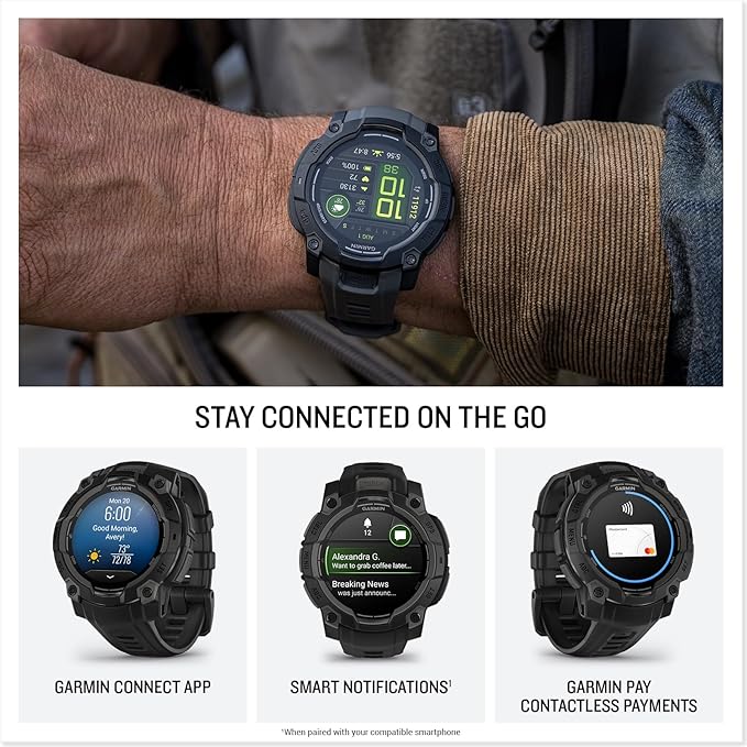 Garmin Instinct® 3 45mm, AMOLED Display, Rugged Outdoor GPS Smartwatch, Metal-Reinforced Bezel, Built-in Flashlight, Up to 18 Days of Battery Life, Black