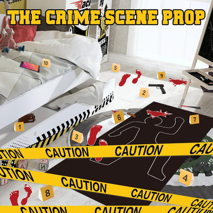 Ticiaga 50pcs Crime Scene Decors Kits, Body Silhouette Crime Scene Tape Evidence Markers and Bloody Sticker and Photo-Booth Props with Height Chart Backdrop Poster, Home for Crime Scene Party Decors