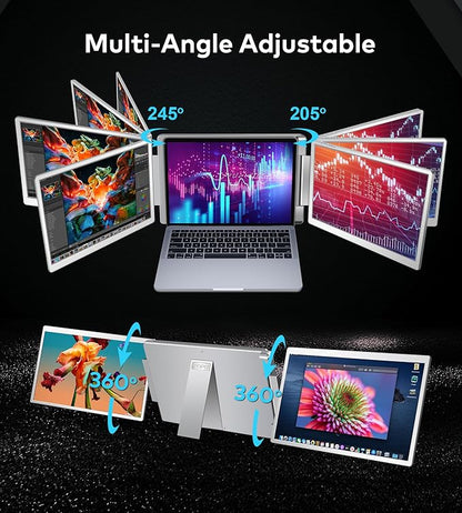 FOPO Portable Monitor for Laptop - 16” FHD 1200P Triple Monitor Laptop Screen Extender with HDMI and USB-C Connectivity for Effortless Multitasking-S11