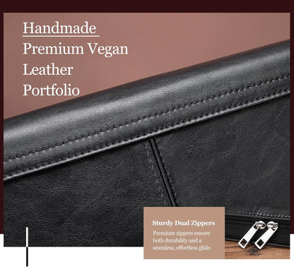 Personalized Leather Portfolio with 3 Ring Binder, Vegan Leather Padfolio Zippered, A4 Notebook Holder Customized Business Folder Organizer Gift for Men and Women, Black