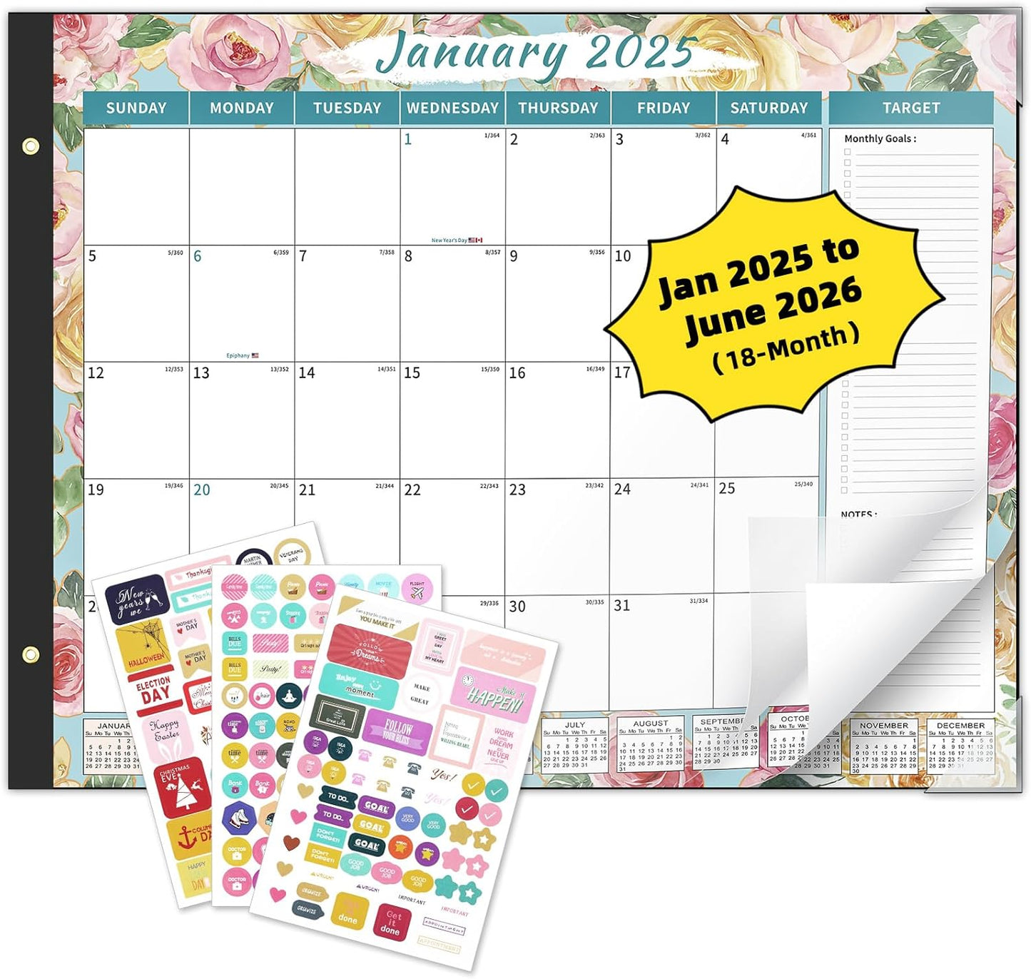 Ospelelf Desk Calendar 2025-2026 Large 22'' x 17'', Monthly Desktop Calendars, 18 Month Family Calendars, Use Jan 2025 - June 2026