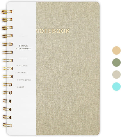 Lined Spiral Notebook College Ruled A5 Journal Book for Note Taking, 160 Pages Writing Journal for Office and Home School Supplies 5.75x8.125 inch (0LightGrey)