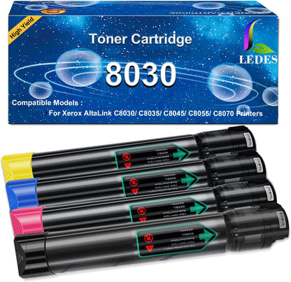 LEDES C8030 Toner Cartridge Replacement for Xerox Altalink C8030 C8035 C8045 C8055 C8070 006R01697 006R01698 006R01699 006R01700, 26,000 Extra High Capacity Toner Cartridge (4 Packs, BCMY)