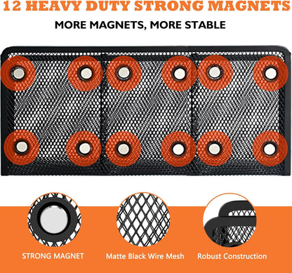 Magnetic Pencil Holder - Extra Strong Magnets Mesh Marker Holder Perfect for Whiteboard, Refrigerator and Locker Accessories (3 Baskets, 1 Pack Black)