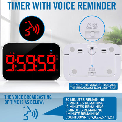 LED Timer （1.5" Number） with Voice Reminder, Digital Magnetic Timer, Countdown/Up, Rechargeabilit, Brightness Display, 3 Volume Levels and Vibration Mode, for Classroom, Study (red)