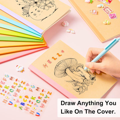 feela 16 Pack Composition Notebook Bulk, Kraft Cover Lined Blank College Ruled Travel Journals with Pastel Color Spine For Women Students Office, 60 Pages, 8.3”x 5.5”, A5, 8 Pastel Colors