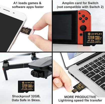 Amplim 32GB Micro SD Card, 4 Pack MicroSD Memory Plus Adapter, MicroSDHC Class 10 UHS-I U1 V10 TF Extreme High Speed Switch, Raspberry Pi, Phone Galaxy, Camera Cam, Tablet, PC