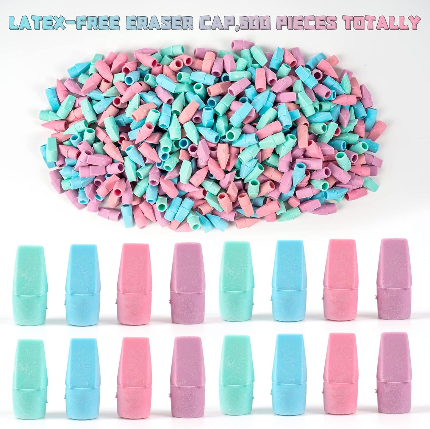 500 Pack Pencil Eraser Caps Pastel Colors Latex Free Pencil Pencil Eraser Toppers Arrowhead Caps Erasers for School Supplies,Light Color
