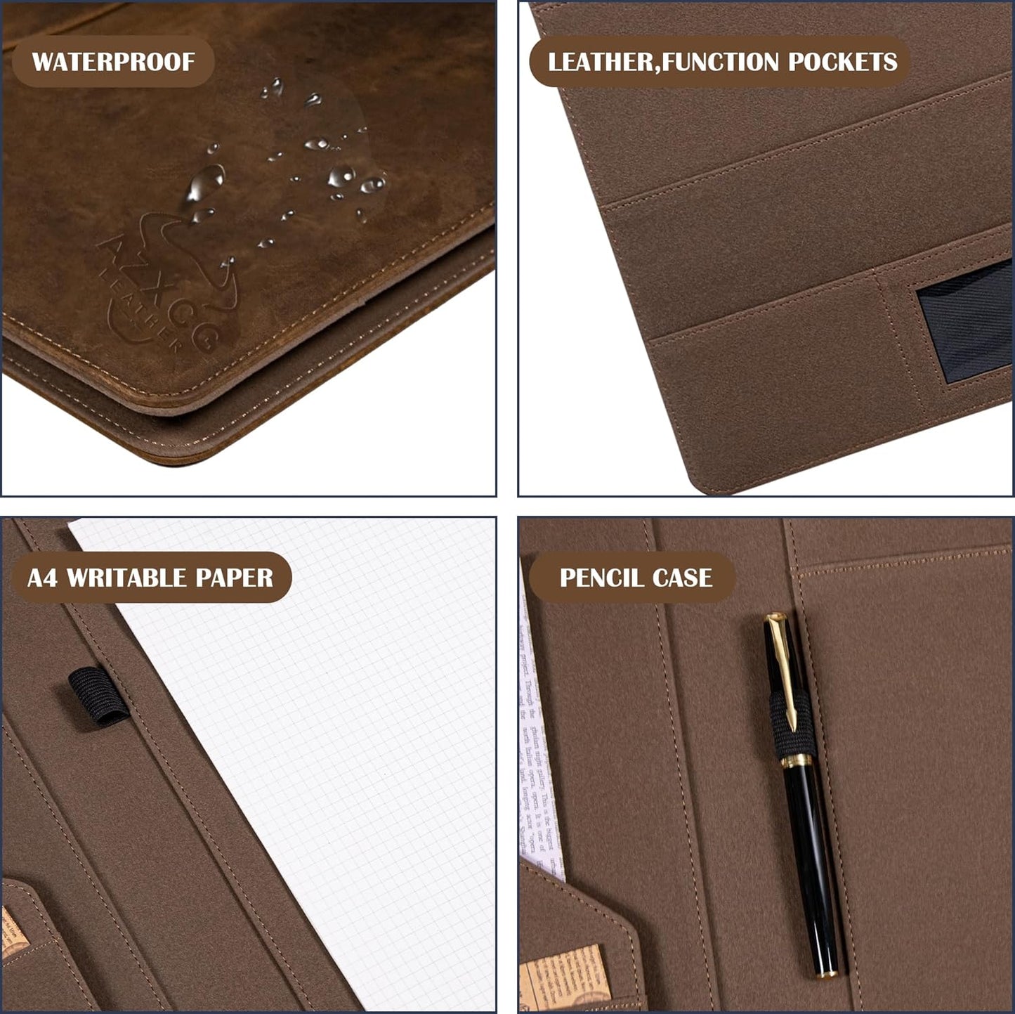 AZXCG Portfolio Binder,Leather Portfolio for Men and Women,Legal Pads Padfolio, Resume Folder with Card Holder,Professional Business Padfolio for Meetings and Interviews