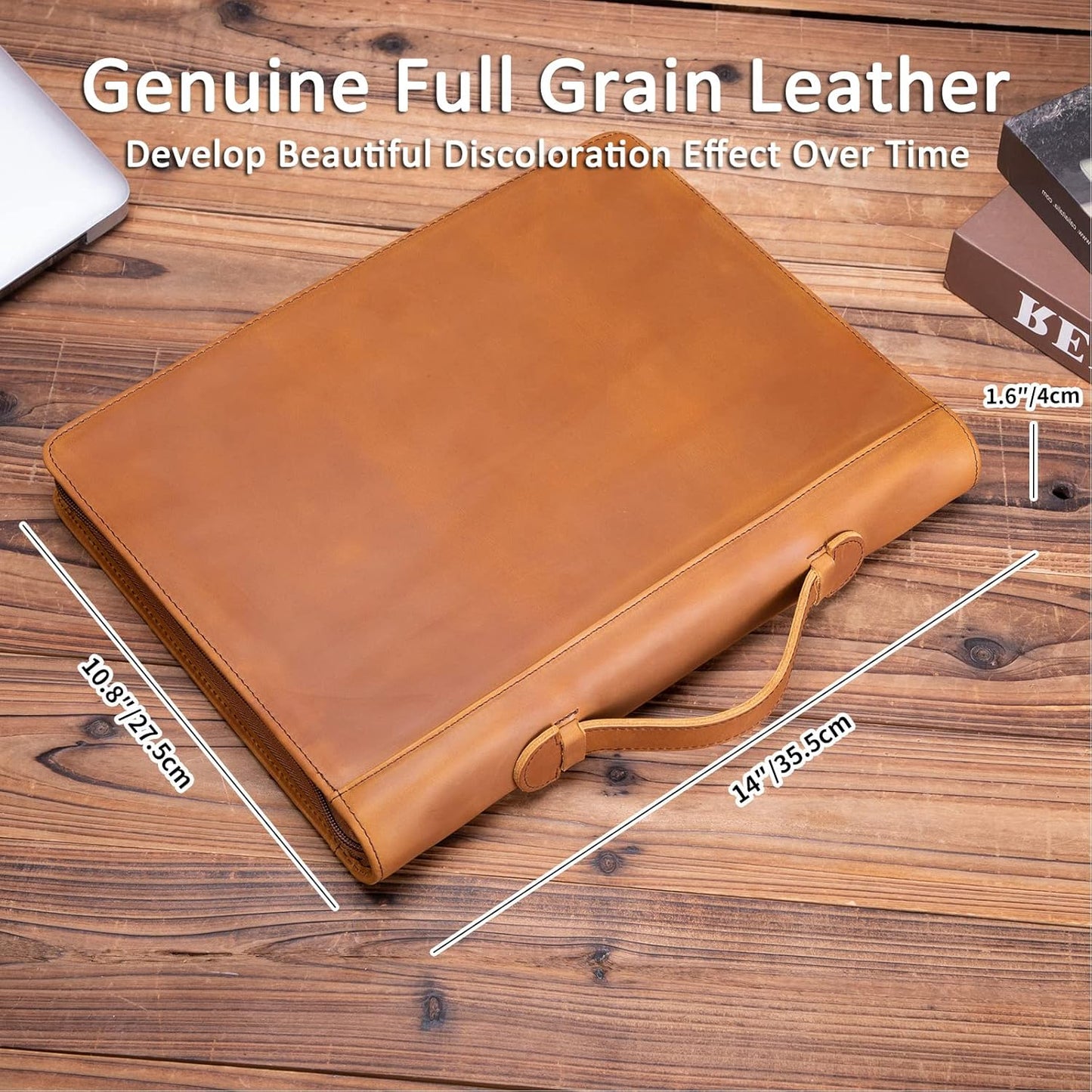 Personalized Genuine Leather Portfolio 3 Ring Binder with Clipboard, Hidden Handle, Custom Engraved 8.5 x 11 Zip Padfolio, Business Professional Organizer for Men Women, Brown