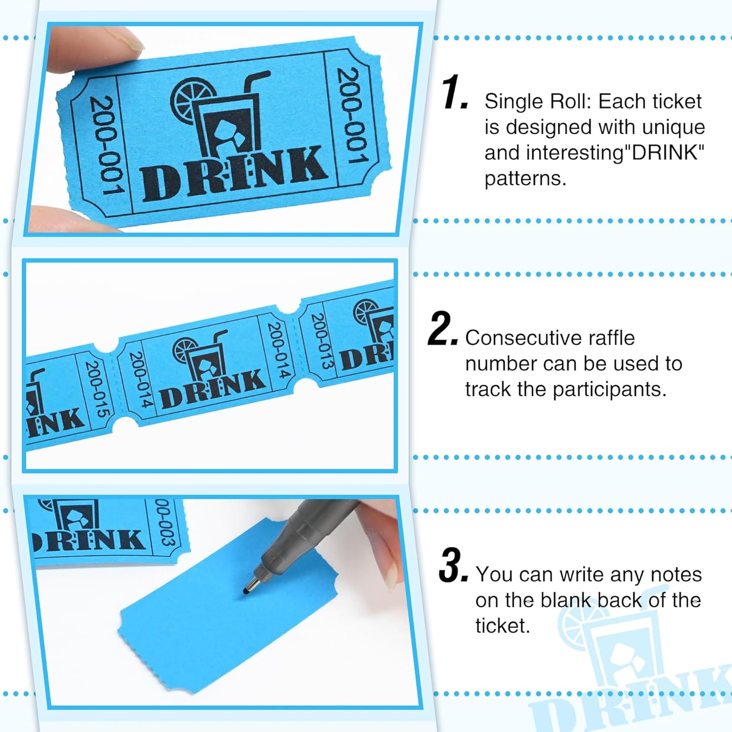 ESSENTIAL 1000 Raffle Tickets Rolls, Drink Tickets Single Roll for Events, Leisure, Movie Watching, Entertainment, Class Reward & Prizes (Blue - 5 Color Selection)