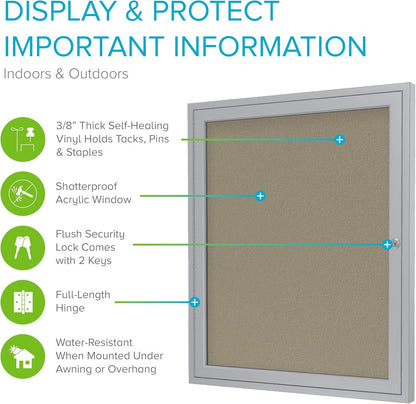 Ghent 36" x 36" 1 Door Outdoor Satin Aluminum Frame Enclosed Vinyl Bulletin Board, Caramel (PA13636VX-181) - Made in USA