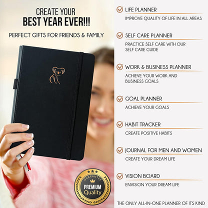 Life Planner - Gratitude Journal for Men & Women | Daily, Weekly & Monthly Planner with Budget Section, Time Blocking, Habit Tracker for Peace of Mind Planning to Increase Productivity & Happiness