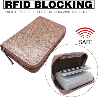 Easyoulife Genuine Leather Credit Card Holder Zipper Wallet With 26 Card Slots