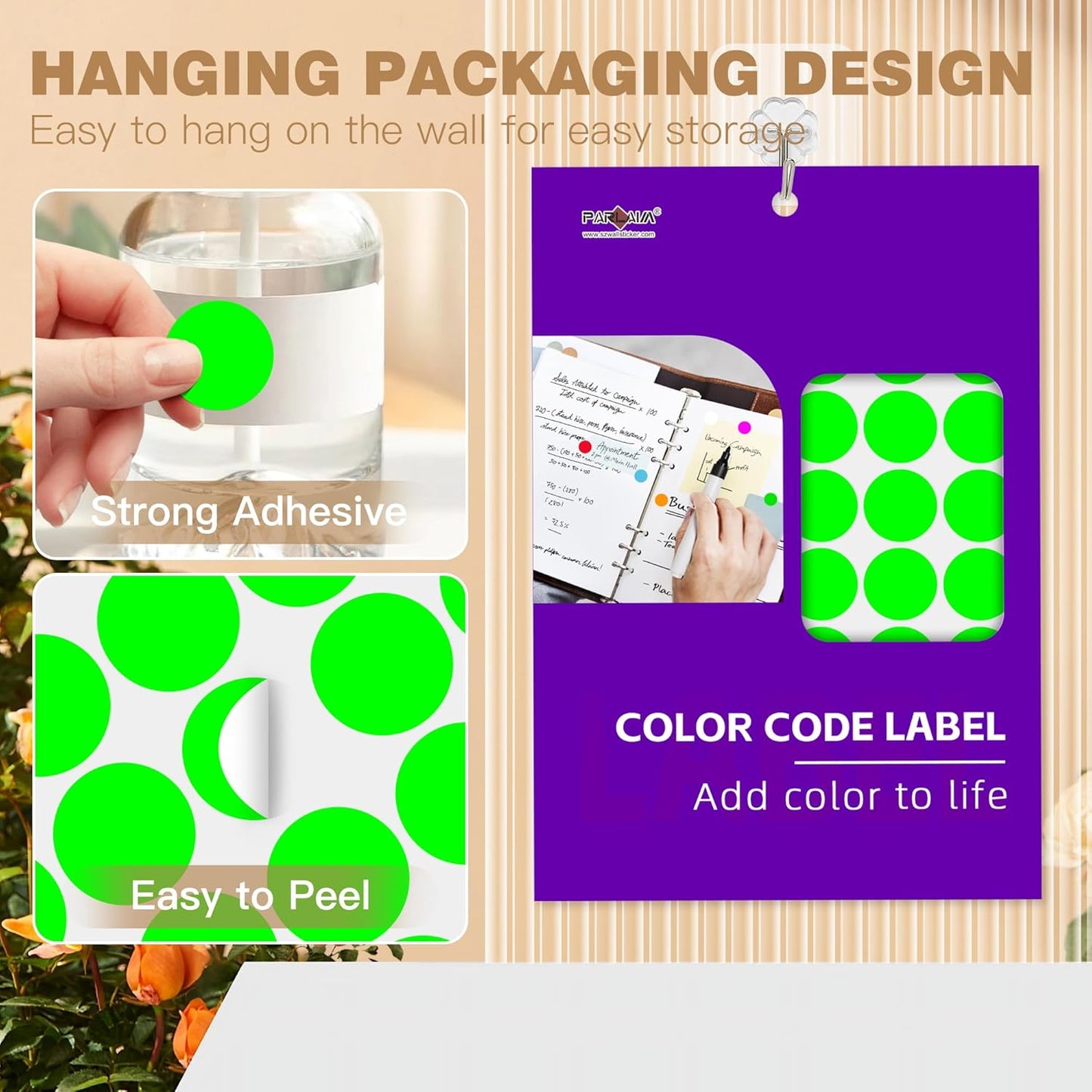 PARLAIM 1 inch Round Fluorescent Green Dot Sticker,720PCS Permanent Adhesive Color Code Circle Sticker Labels for Office Classroom Garage Sale