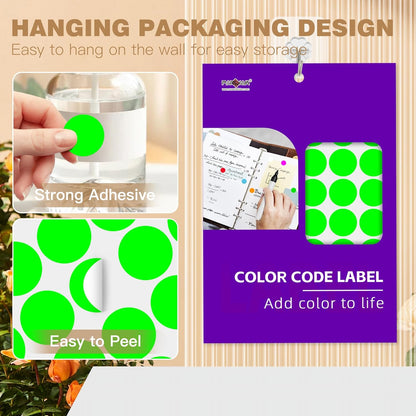 PARLAIM 1 inch Round Fluorescent Green Dot Sticker,720PCS Permanent Adhesive Color Code Circle Sticker Labels for Office Classroom Garage Sale