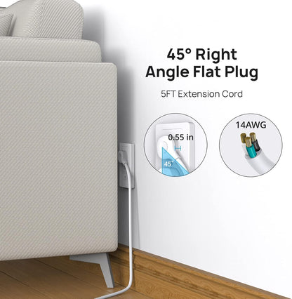 TROND Power Strip Surge Protector, 7 Widely Spaced Outlets with 2 USB A and 1 USB C, ETL Listed 1700J, Wall Mount, Flat Plug 5ft Extension Cord 14AWG Heavy Duty, for Home, Office Garage, White