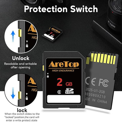 AreTop SD Card 2GB, 5 Pack Class 6 SDHC Memory Card, 5 Pack 2GB Full HD Video Secure Digital Cards for Cameras, DSLR, Action Cams and Trail Camera